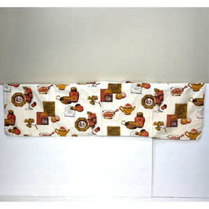 Vintage Curtains Valance Kitchen Items Print Orange Gold Brown MCM 35x11.5"